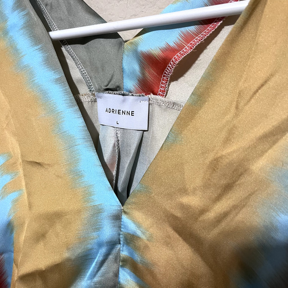 ADRIENNE Mod Kimono Satin Colorful Striped Caftan Top sz M Boho Retro USA - Picture 2 of 7